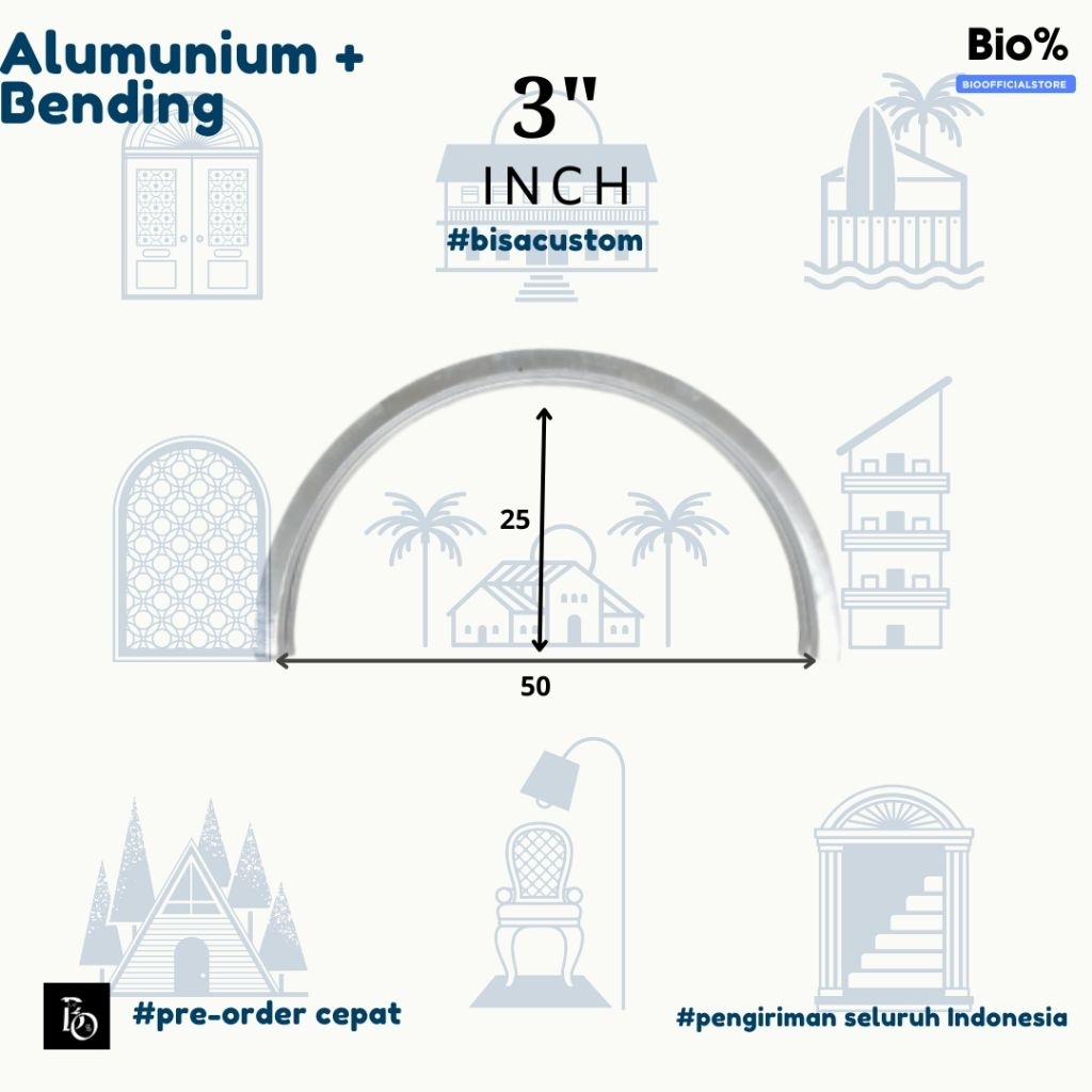 Aluminium Lengkung 3" – Aluminium Bending Custom untuk Kusen & Ornamen | MF I Tanpa Warna