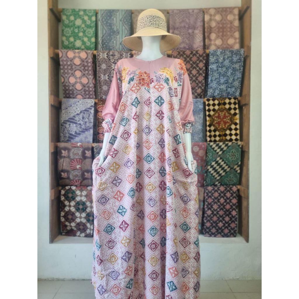WURI GENES Gamis Suju Colet Ld 140 Pb 140 Resleting Depan Homedress Batik Super Jumbo Daily Dress Ke
