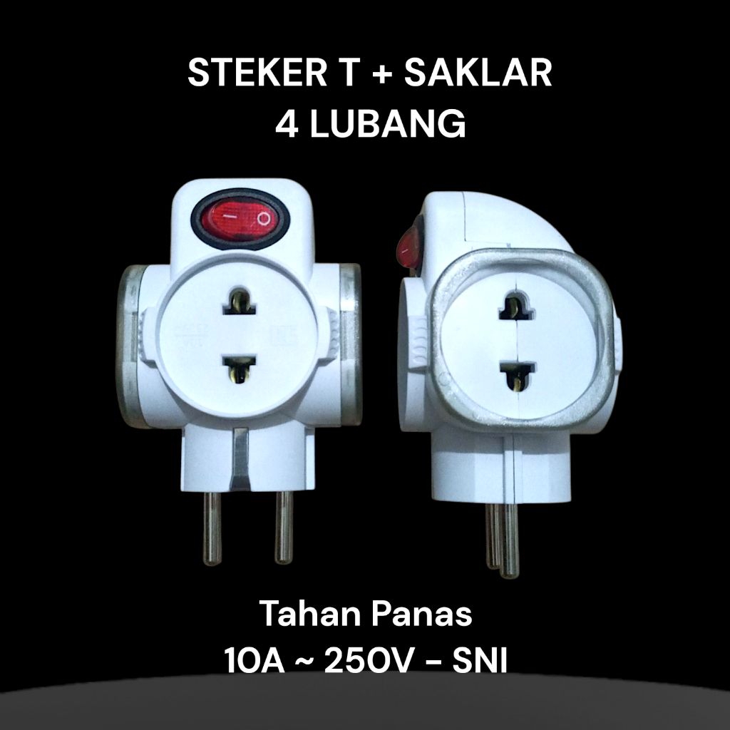 Steker T 4 Lubang dengan Saklar  / Steker T Multi 4 Arah + Saklar