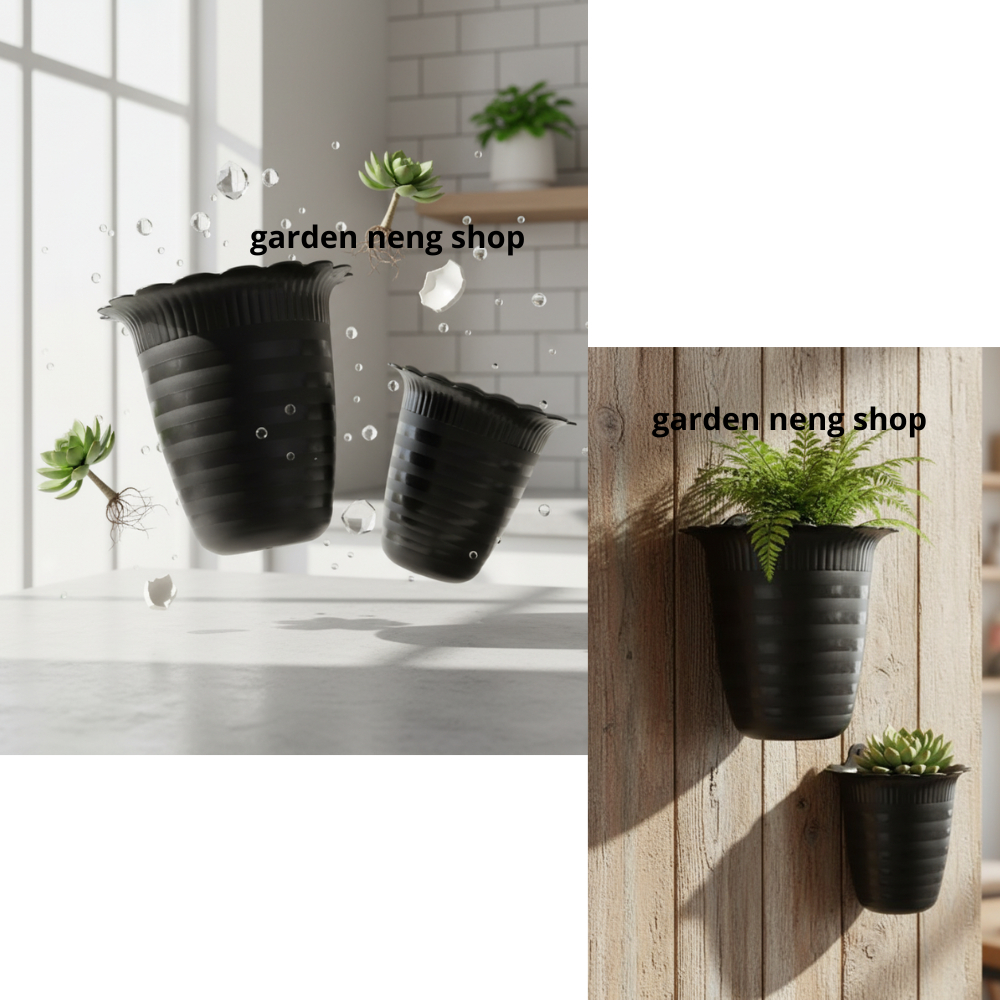 DINDING TAWON 15 (15cm) HITAM : Pot bunga tempel Pot dinding kecil tanpa lubang