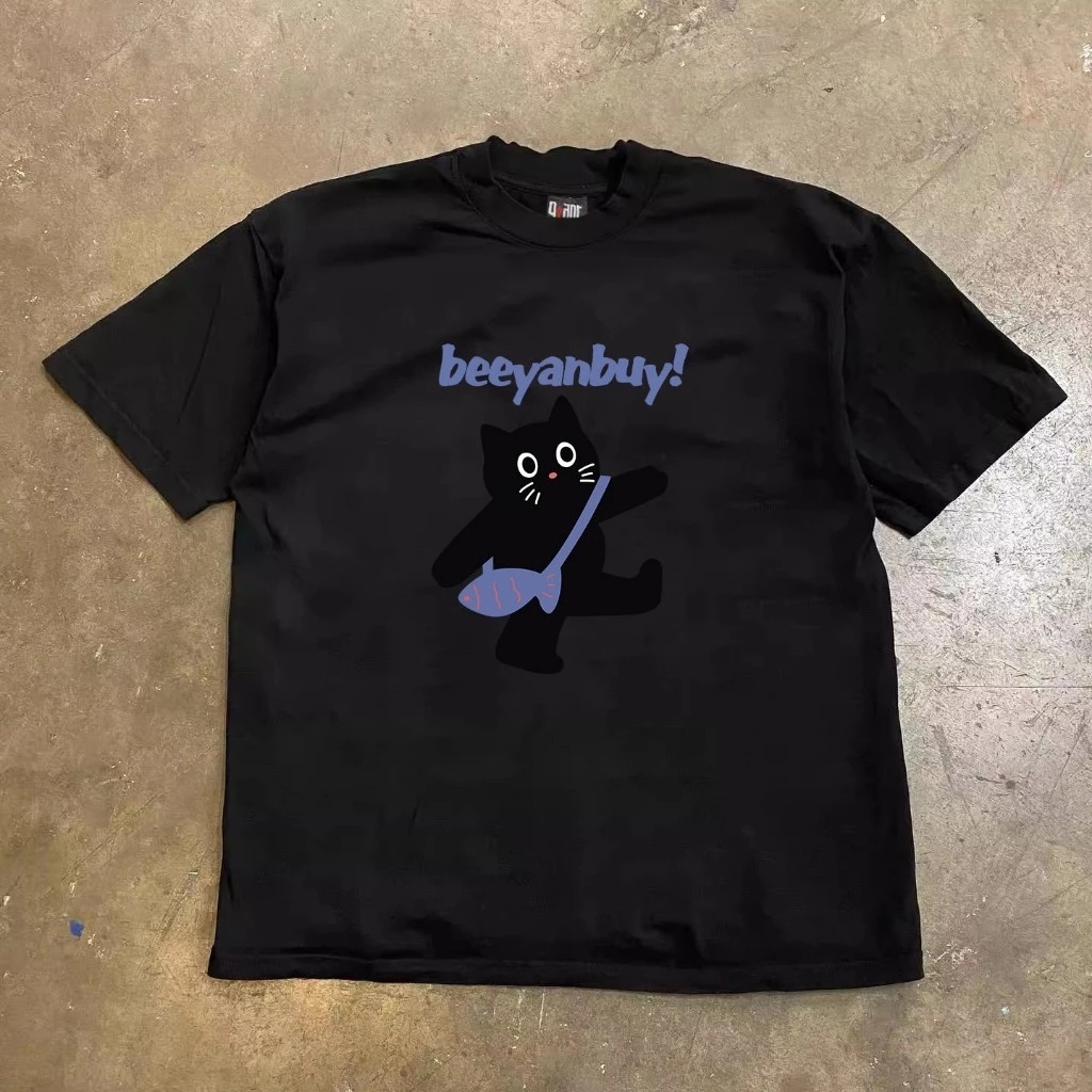 Korea Style T-shirt Oversize kucing memegang ikan | Kaos Wanita Puith