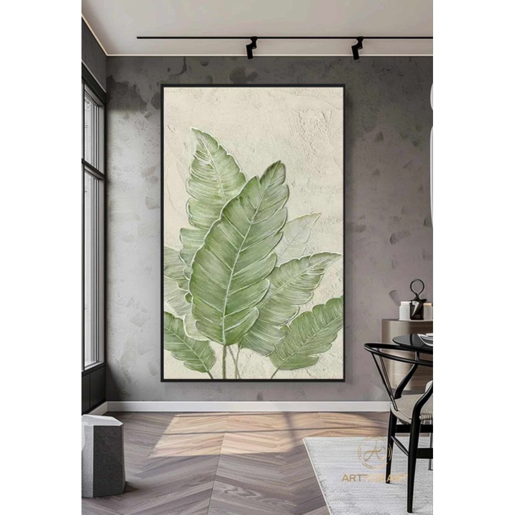 Lukisan Dinding Daun Pisang Tekstur - Lukisan Tangan Asli - Lukisan Aesthetic 3D - Hiasan Dinding Ru