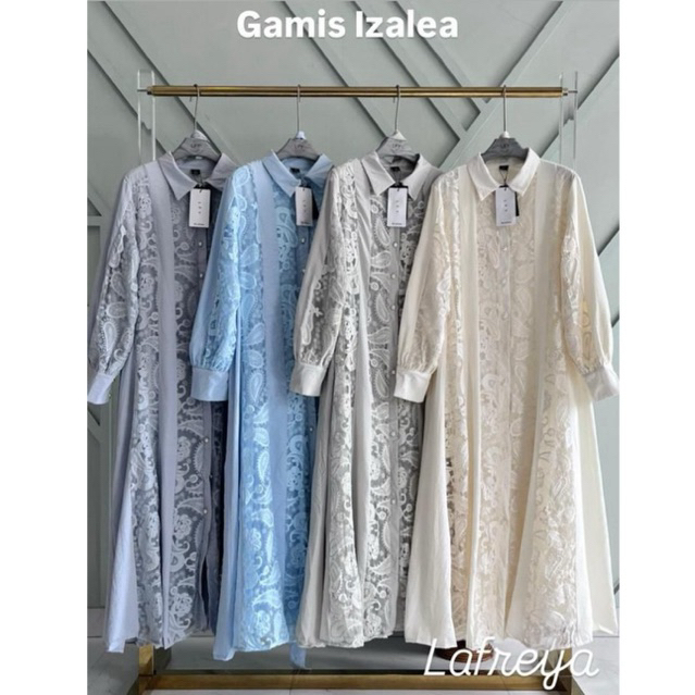 gamis izalea, dress lafreya, Dress Maxi, gamis bangkok, gamis putih, dress katun bordir, gamis eyele