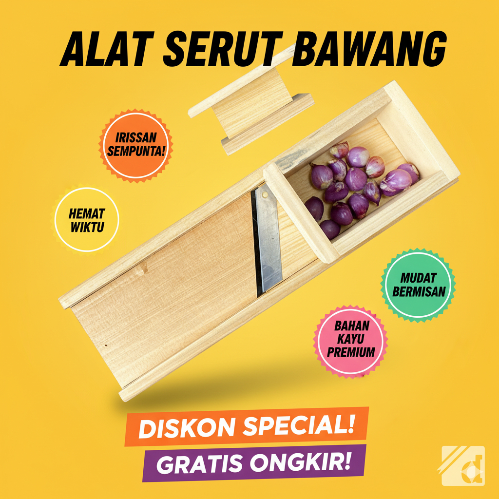 Alat Serut Bawang & Keripik dari Kayu – Pengiris Bawang Merah, Kentang - Bisa Atur Ketebalan