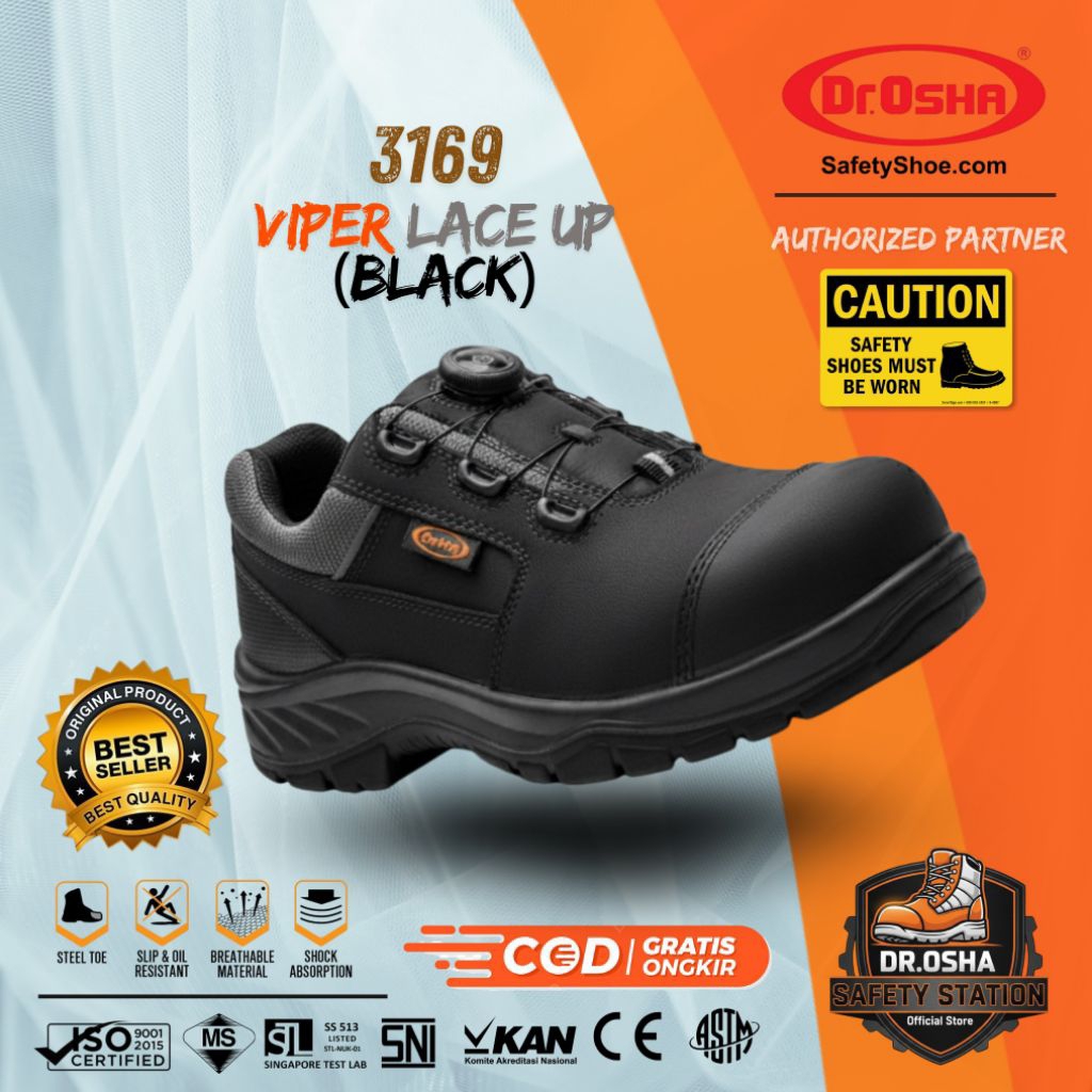 Sepatu Safety Dr OSHA Viper Lace Up 3169 S1 S2 S3 Composite Safety Shoes Waterproof Composite with Q