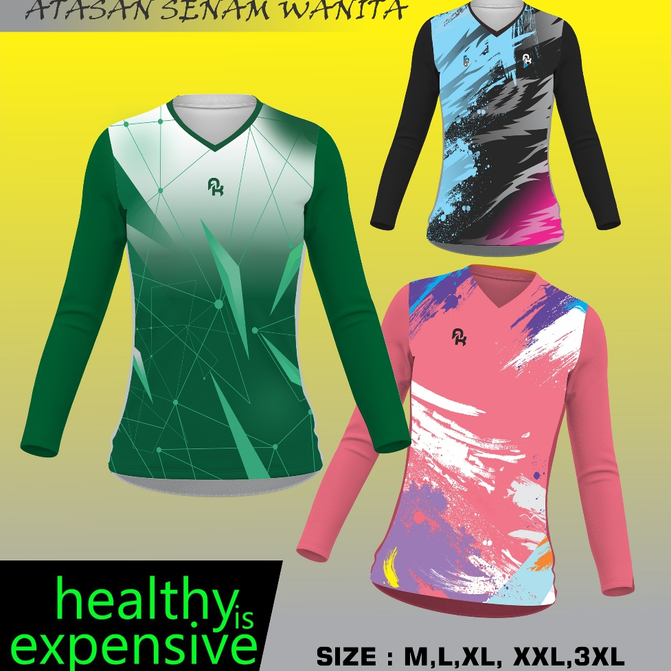 Atasan Olahraga Wanita Printing Kaos Senam Aerobik Fitnes Running Sepeda Santai Bola Voly Cewek Jers