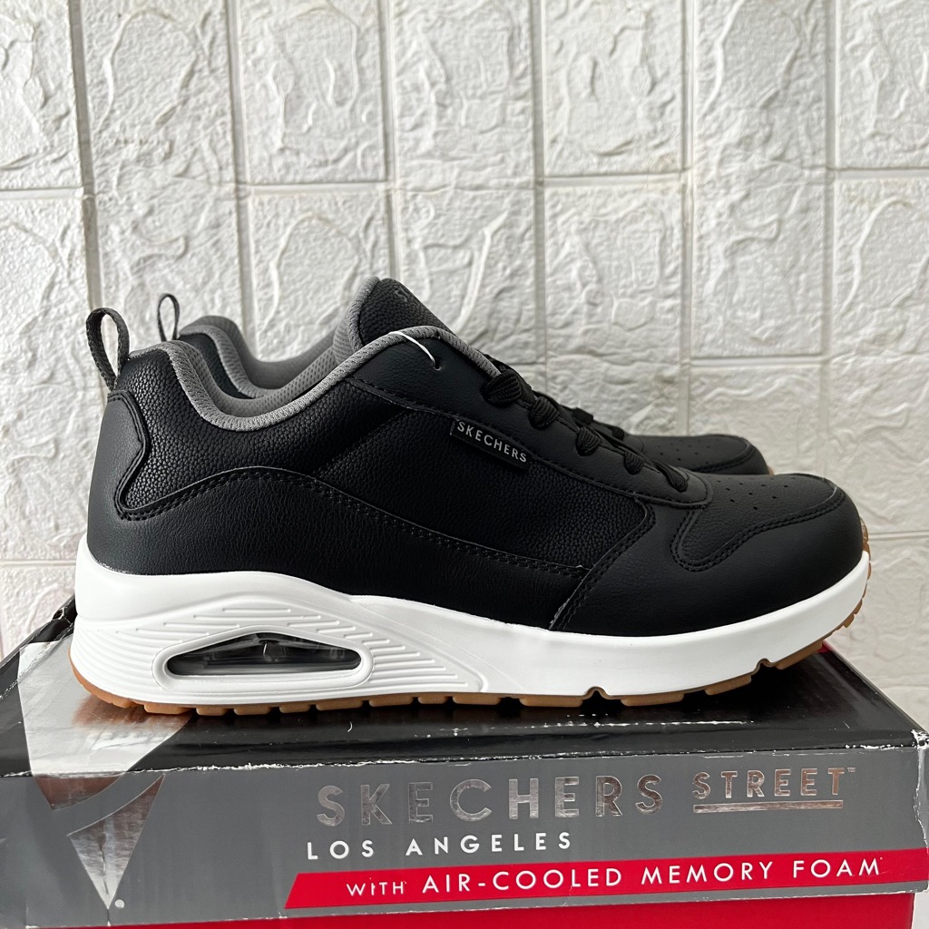ONLY SIZE 43 SEPATU SKECHERS PRIA SKECHERS UNO ALDER 183012 BLACK GREY COD ORIGINAL SNEAKERS FORMAL 