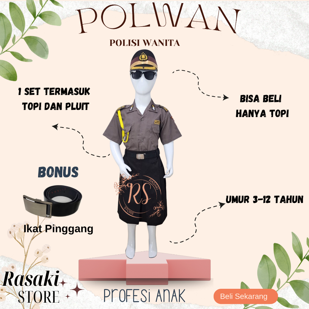 Baju Polisi Wanita Sabhara Anak Perempuan Rok Pendek Seragam Profesi Anak TK Kostum Premium SERAGAM 