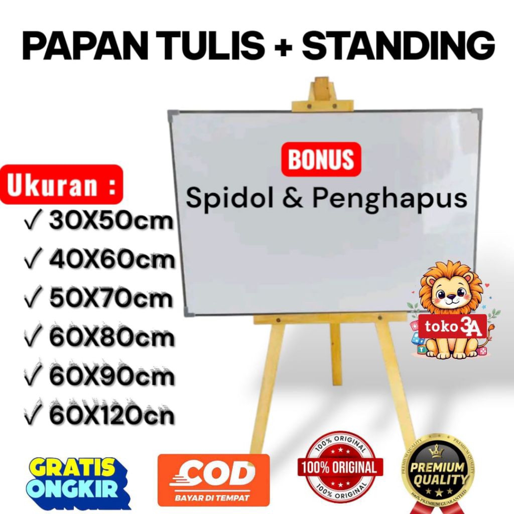 WHITEBOAR STANDING / 1 SET PAPAN TULIS DAN STANDING / Triphod Papan Tulis / WhiteBoard