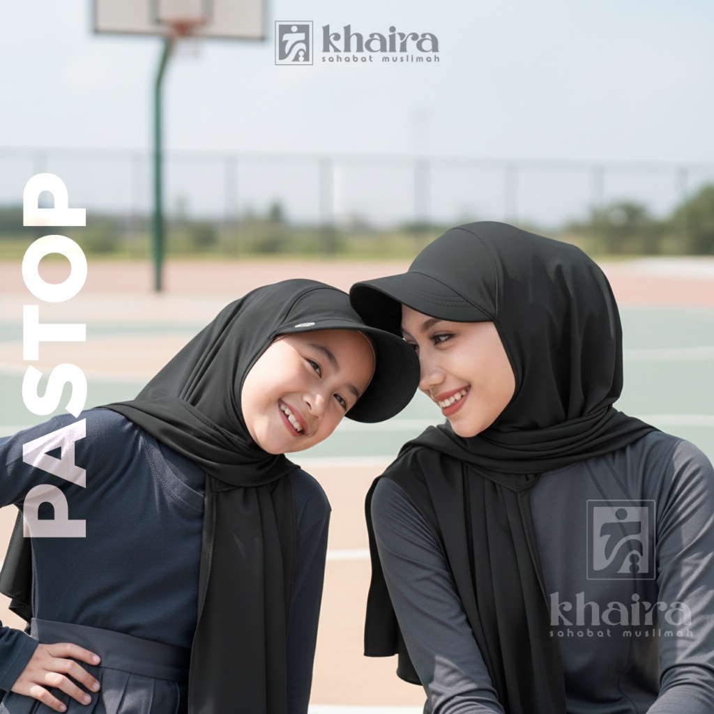 Khaira | Pashmina Topi Blus Wanita Muslimah Sporty Nyaman Hijab Instan Sport Anak dan Dewasa Hitam