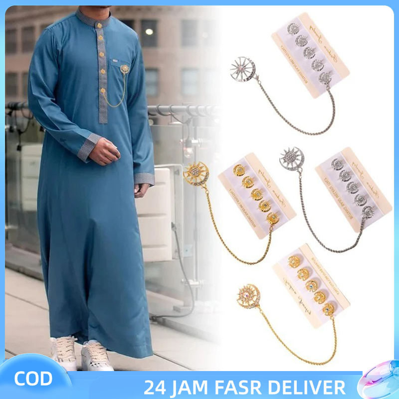 Set Kancing Baju Melayu Pria Butang Pin / Rantai Baju Melayu Mewah dengan Rumbai / Aksesori Baju Mel
