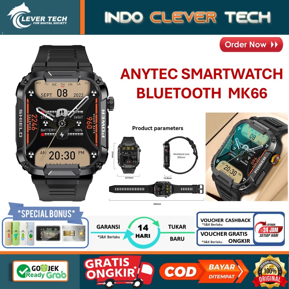 ANYTEC Smartwatch Bluetooth Notification Touchscreen Sport Waterproof - MK66