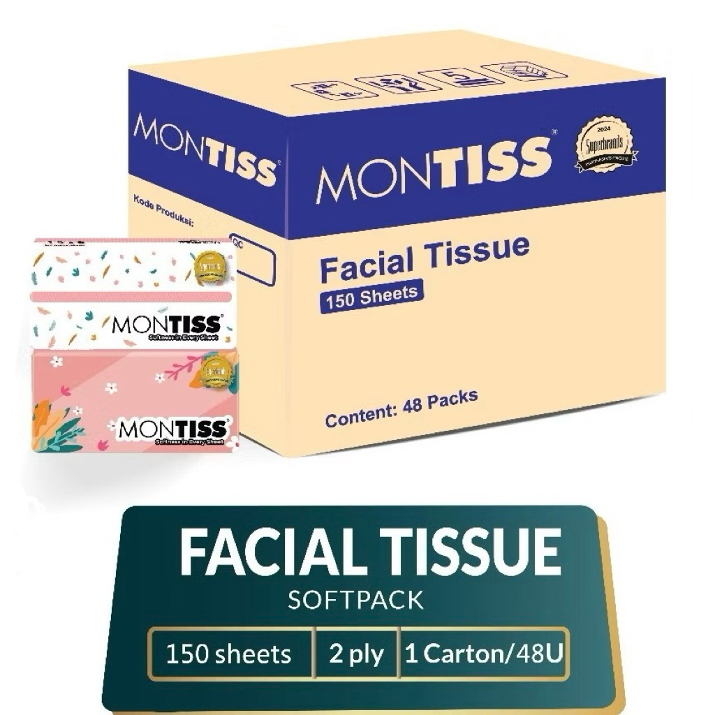 [1 KARTON] Montiss Facial Tissue 150 Sheets 1 Karton 48 Pack