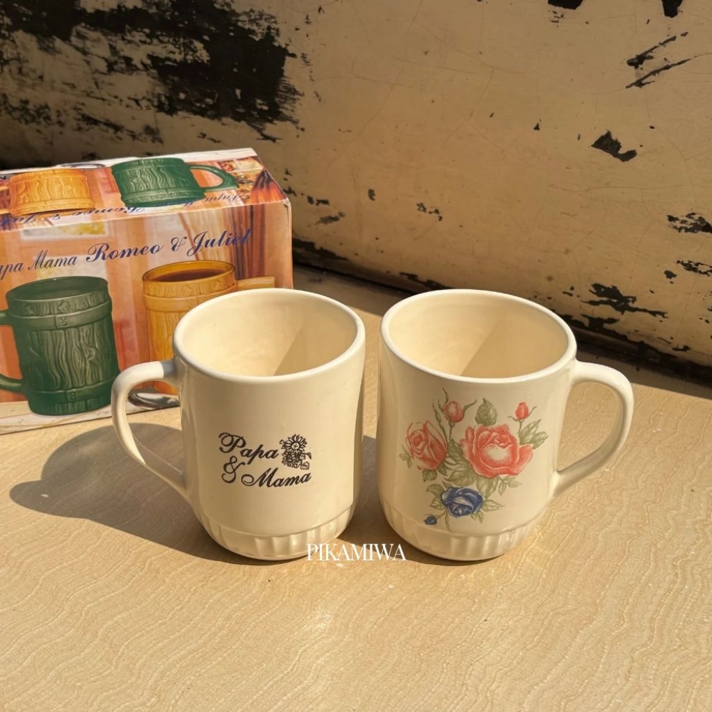2 PCS MUG PAPA MAMA ROMEO & JULIET gelas couple gelas cantik gelas minum gelas kopi gelas rumah