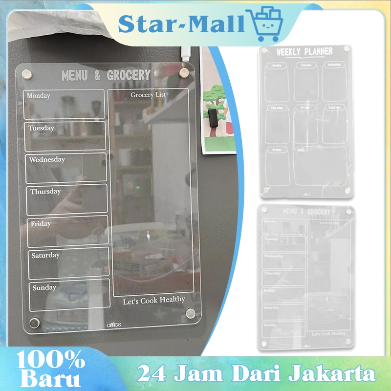 Template Planner Monthly Weekly Papan Menu Bahan Makanan Akrilik  Papan Catatan Magnetik Akrilik