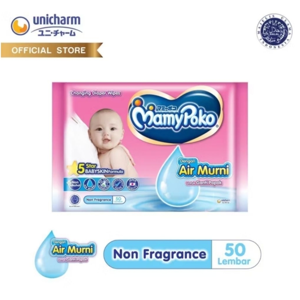 Mamypoko Mamy Poko Baby Wipes Air Murni Tisu Basah Wet Tissue 50Lembar Air Murni