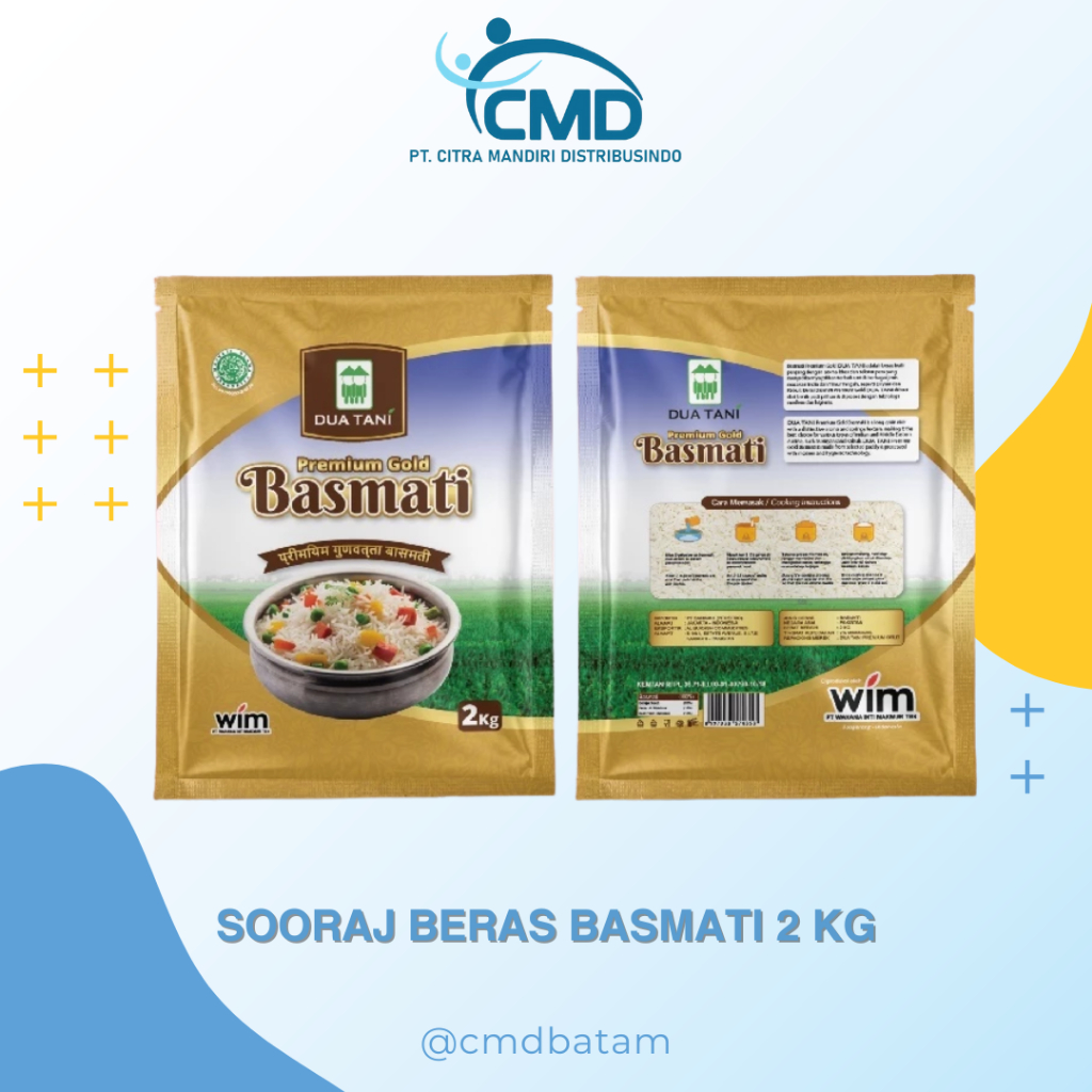 SOORAJ DUA TANI BERAS BASMATI 2KG (LONG GRAIN)/HALAL/COCOK UNTUK NASI KEBULI/GOLD PREMIUM