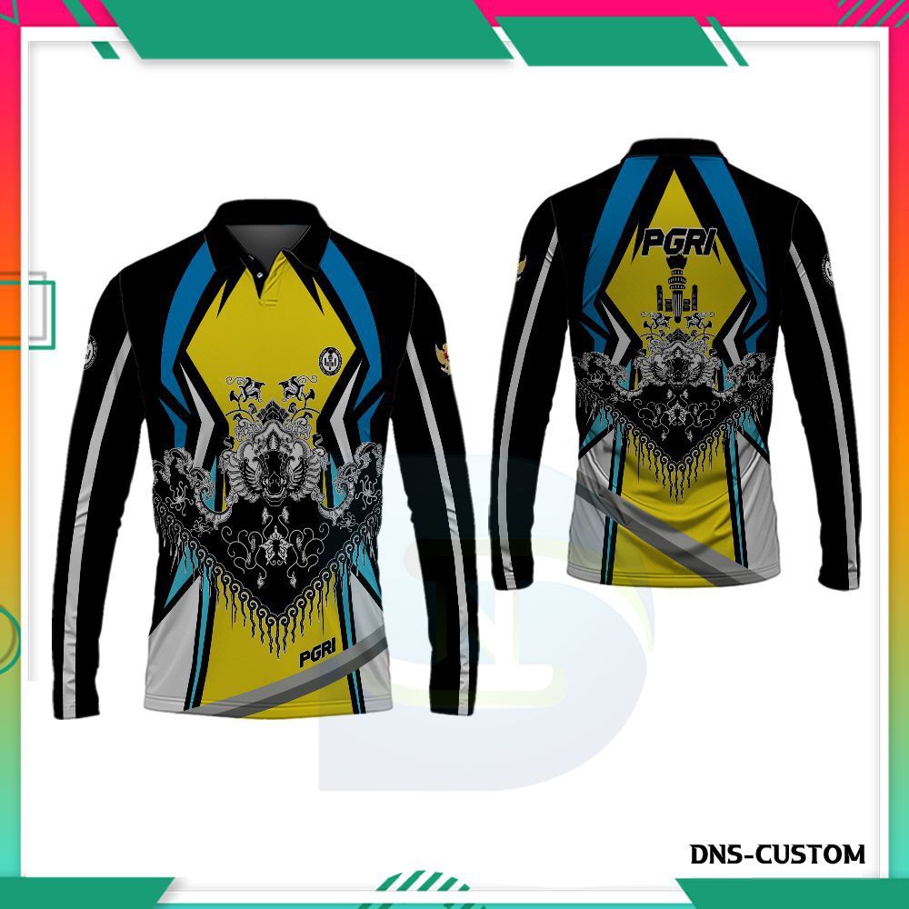 Baju PGRI Terbaru 2025 / Kaos Jersey Motif Batik PGRI Pria Berkerah Printing