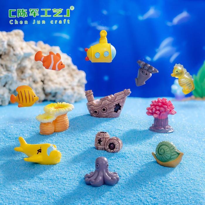 Mainan Kapal Keong Kuda Laut Gurita Cumi Cumi Hiasan Bintang Kuda Miniatur Imitasi Starfish Aquarium