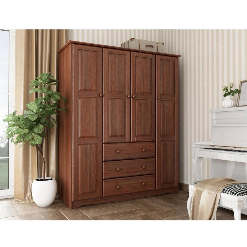 Lemari pakaian minimalis bahan full kayu jati 4 pintu - almari baju