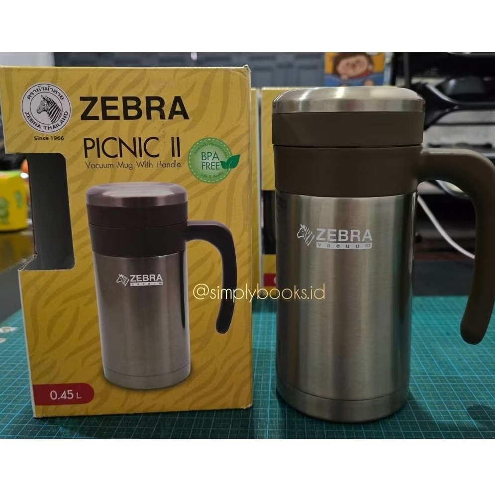 ZEBRA VACUUM MUG WITH HANDLE - FULL STAINLESS SUS 304 - CANGKIR GELAS THERMOS TAHAN PANAS DINGIN
