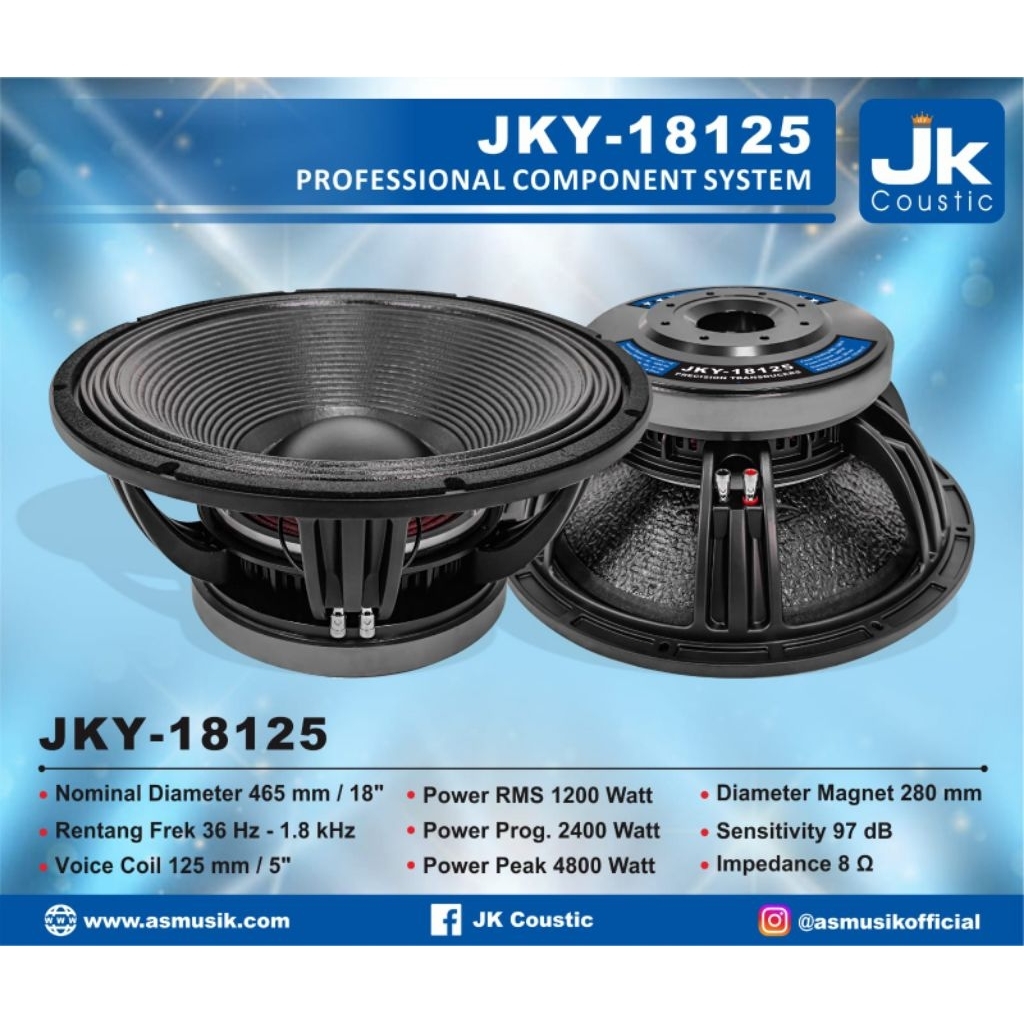 Jk coustic Speaker Komponen JKY-18125 Original / JKY-1575 / JKY-1275 ORIGINAL /SPEAKER PASIF 18 INCH