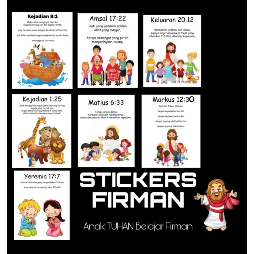 (PAKET ISI 7 PCS) STIKER ROHANI KRISTEN UNTUK ANAK SEKOLAH MINGGU BELAJAR ALKITAB