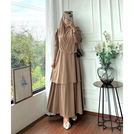 3IN 1 FREE HIJAB NAFISA SET ROK JERSEY 120 / SETELAN ROK POLOS / ONE SET WANITA MUSLIMAH / SET ROK H
