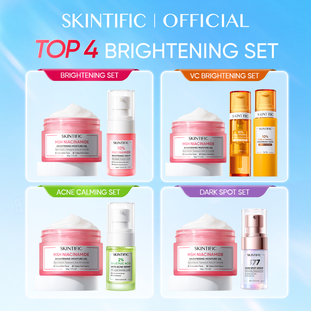 SKINTIFIC - 2PCS Paket Brightening Set | MSH Niacinamide Serum Glowing Moisturizer 377 Dark Spot Vit
