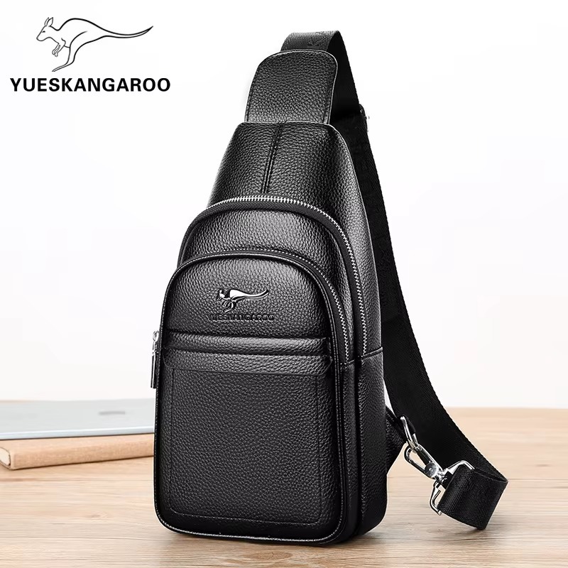 YUESKANGAROO Tas Selempang Unisex, Ransel Dada Kulit Asli, Tas Dompet Dada Modern dan Stylish