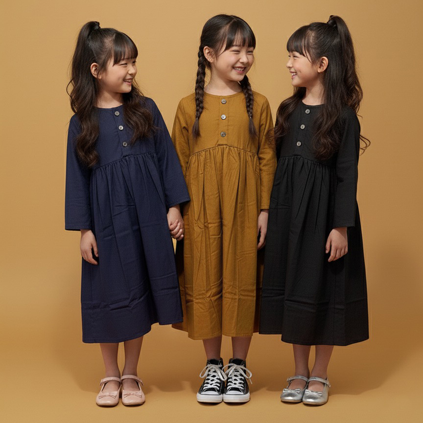 CAMELIA DRESS - Tunik Atasan inner basic Blus Dress 7/8 Anak Linen Polos Lengan Panjang Hitam Maroon