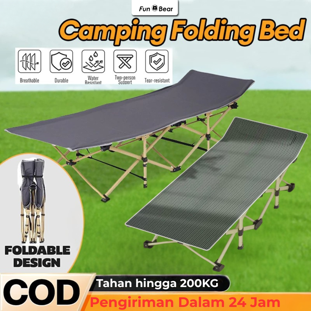 FUNBEAR Tempat tidur TNI Folding Bed Ranjang Tidur Lipat Portable Camping Velbed Kasur Lipat