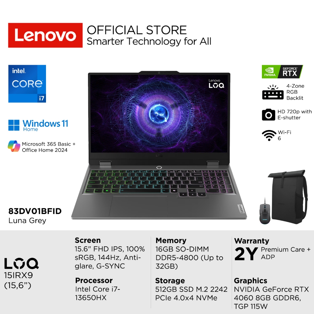 Lenovo LOQ 15IRX9 BFID Intel Core i7-13650HX, NVIDIA RTX 4060 8GB, RAM 16GB, SSD 512GB, 15.6" FHD IP