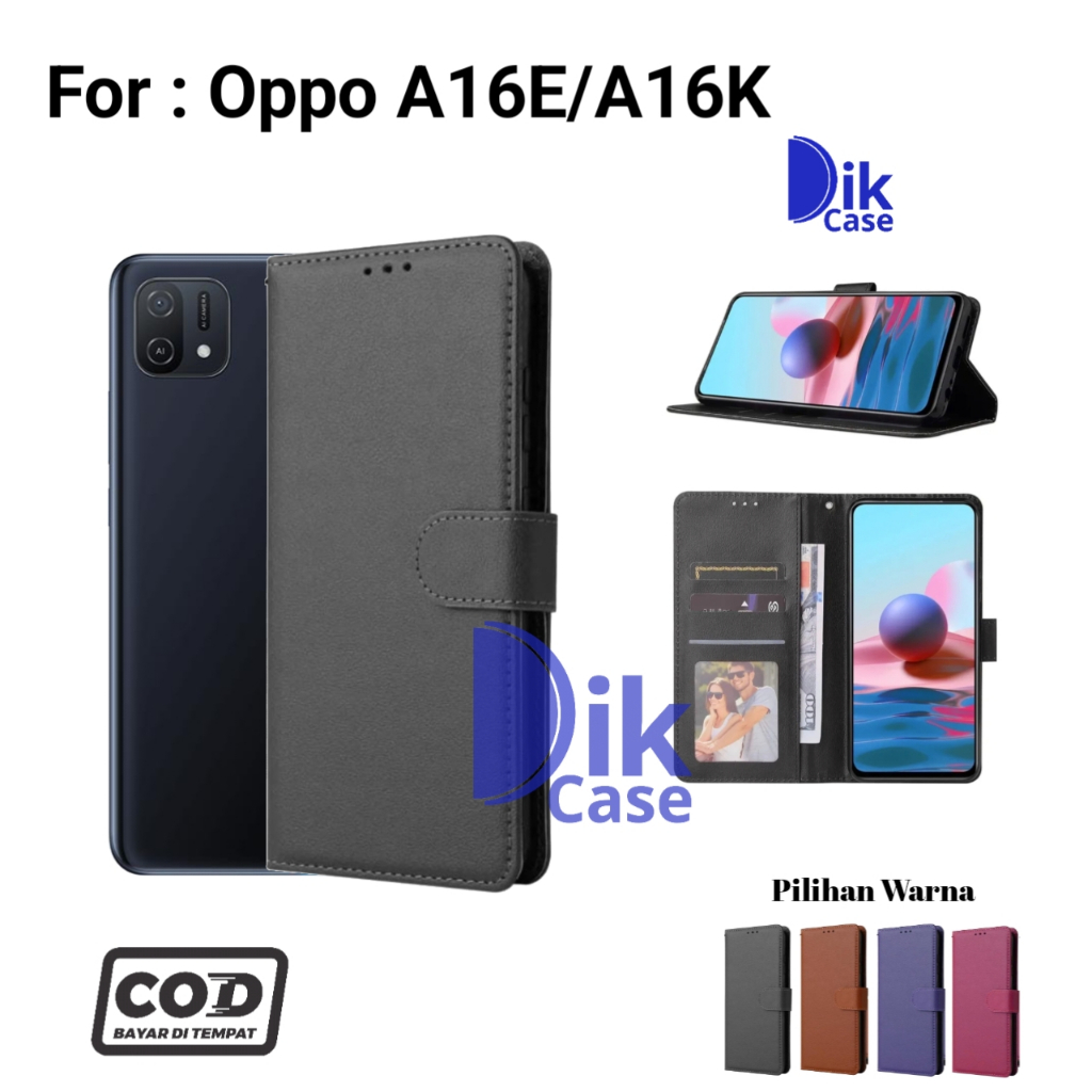Flip Case For Oppo A16E / A16K Casing Dompet Kulit Buka Tutup Plus Tali Cover / case Oppo A16E / A16
