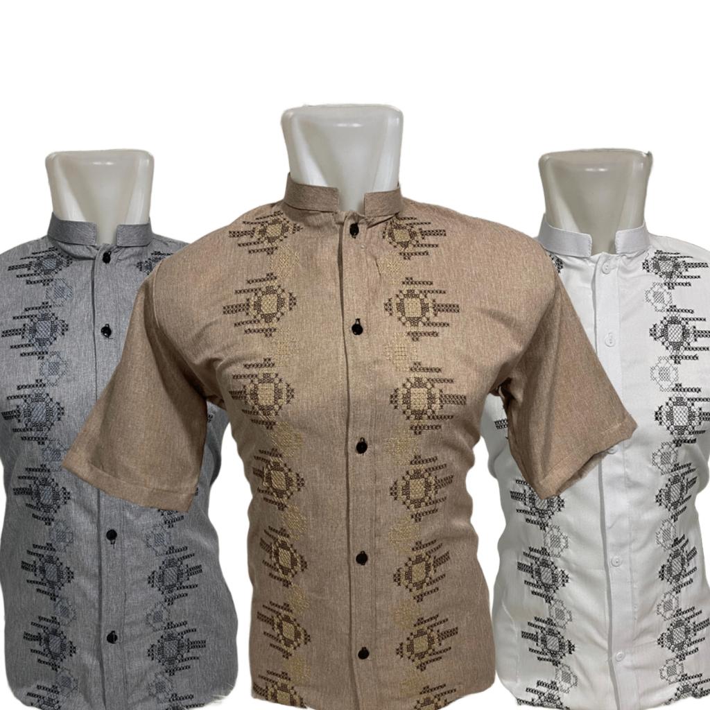 Baju Koko Pria Dewasa Lengan Pendek Katun Madinah Motif Bordir