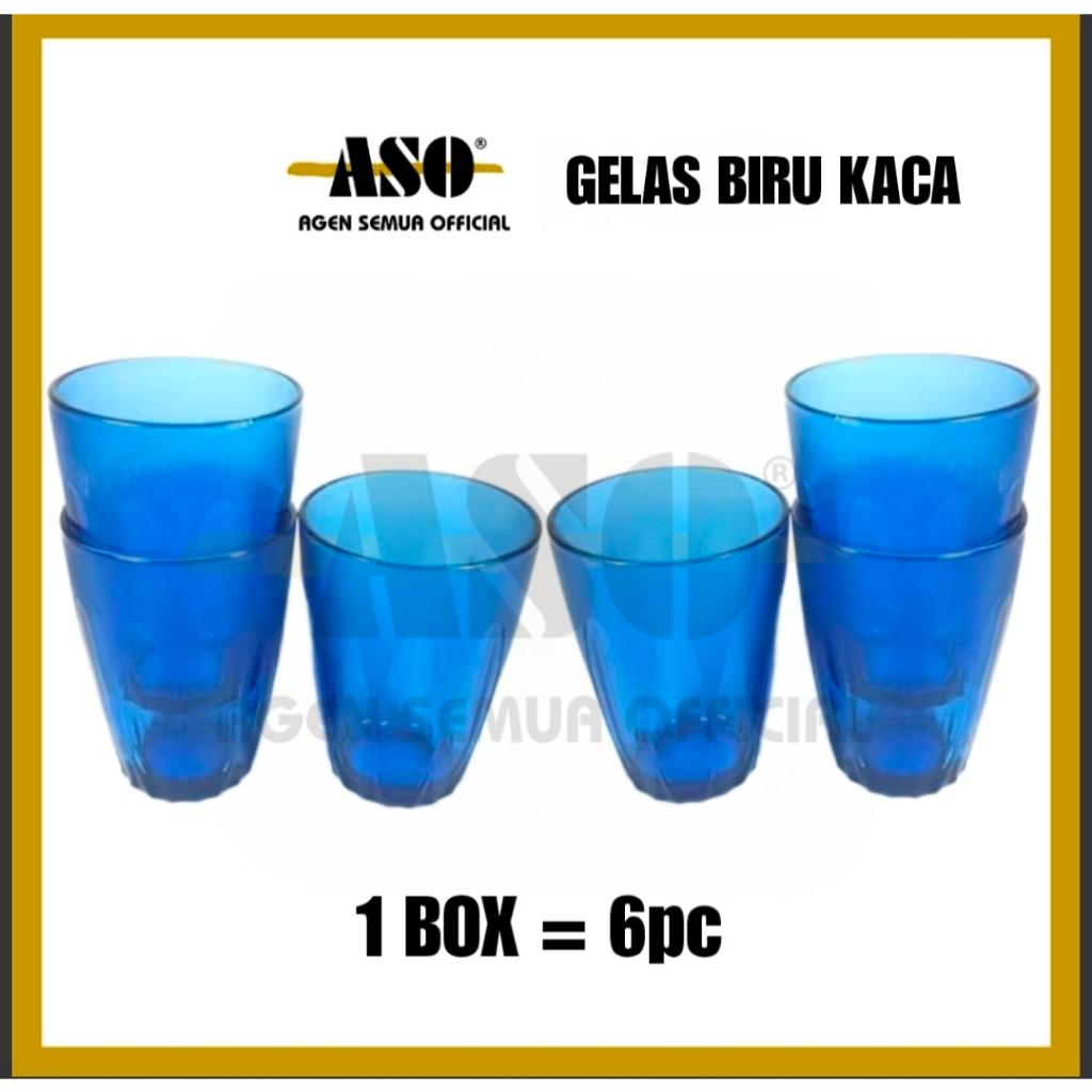 GELAS kaca biru BOX ( ISI 6 ) PROMO 