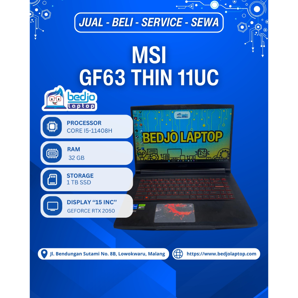 Laptop MSI GF63 THIN 11UC TERPOWERFULL Laptop MSI Gaming SSD 1TB, Laptop MSI Second Idaman Mahasiswa