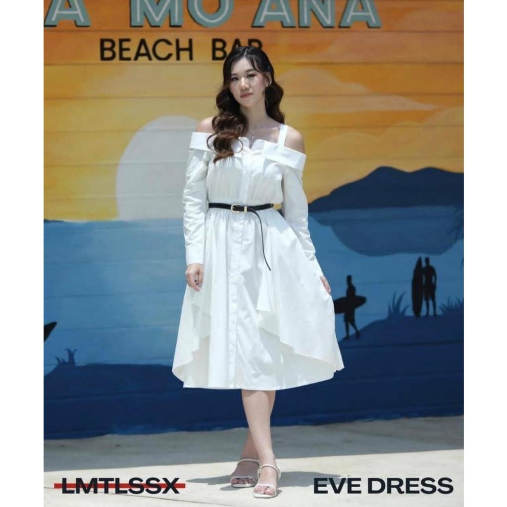 Gaun Lengan Panjang Putih Korea/ Korean Long Sleeve Dress/ Midi Dress Sabrina  Eve Dress