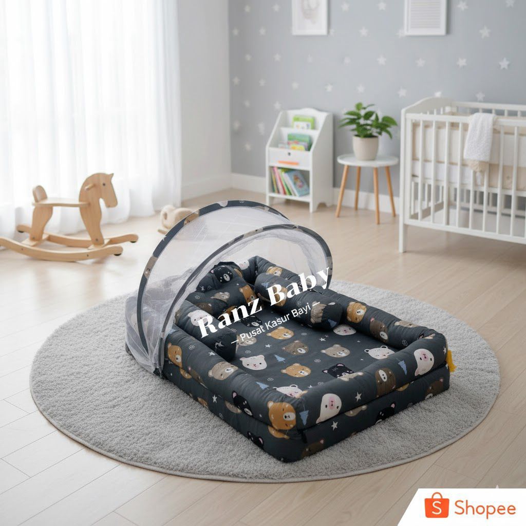 KASUR BAYI KASUR BAYI SET KELAMBU KASUR BAYI MOTIF KASUR BAYI KELAMBU BISA DI LEPAS KASUR NEWBORN