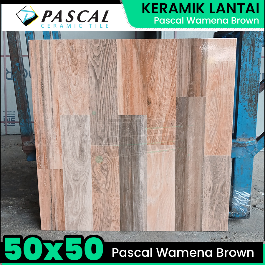 Keramik Motif Kayu 50x50 Pascal Wamena Brown Lantai Ubin Glossy