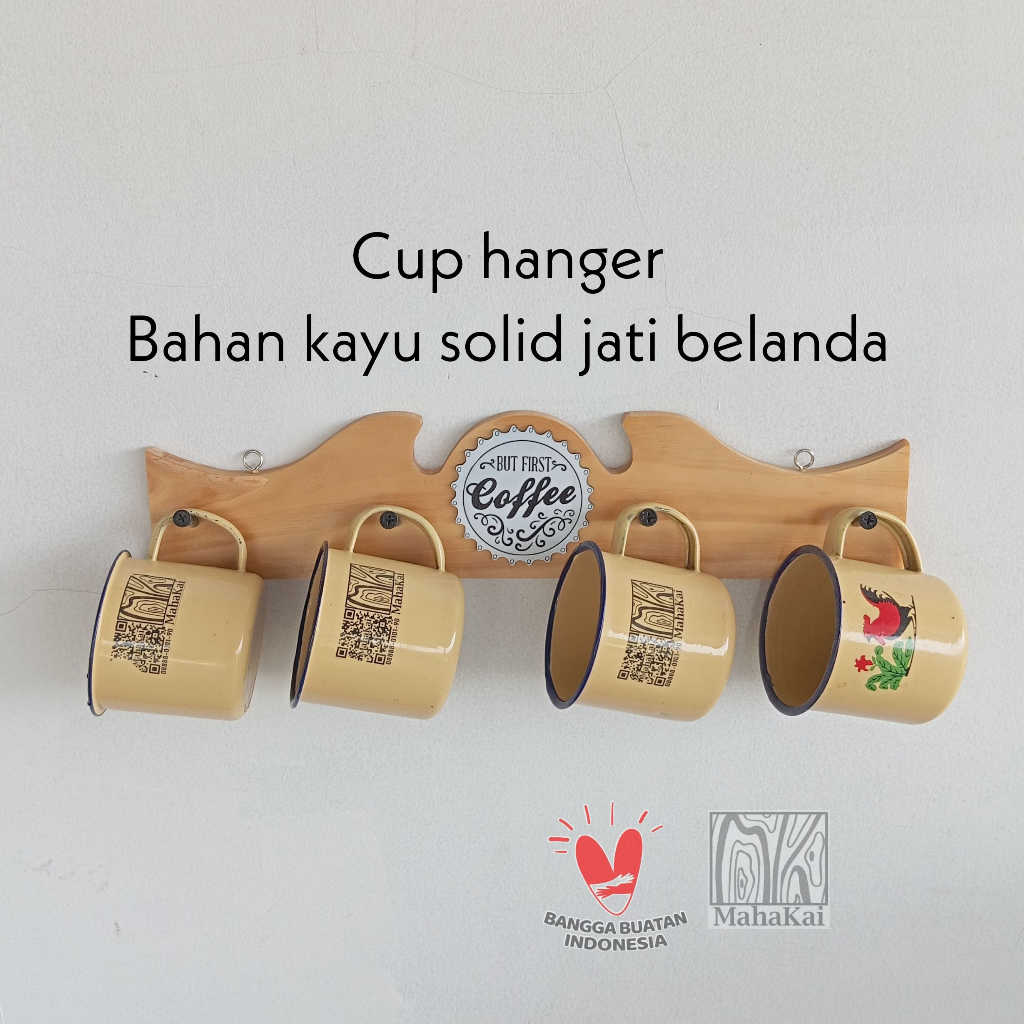 Gantungan gelas mug hanger kayu rak holder kaitan dinding tempat gelas cangkir cup aksesoris dapur c