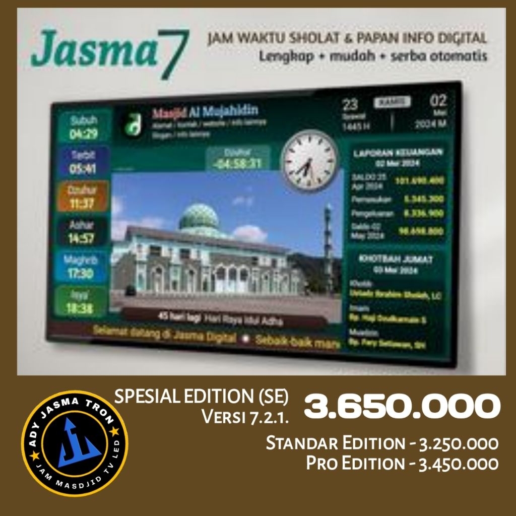 Jasma Versi 7 / Jws / Jam Masjid TV LED / Jam Digital