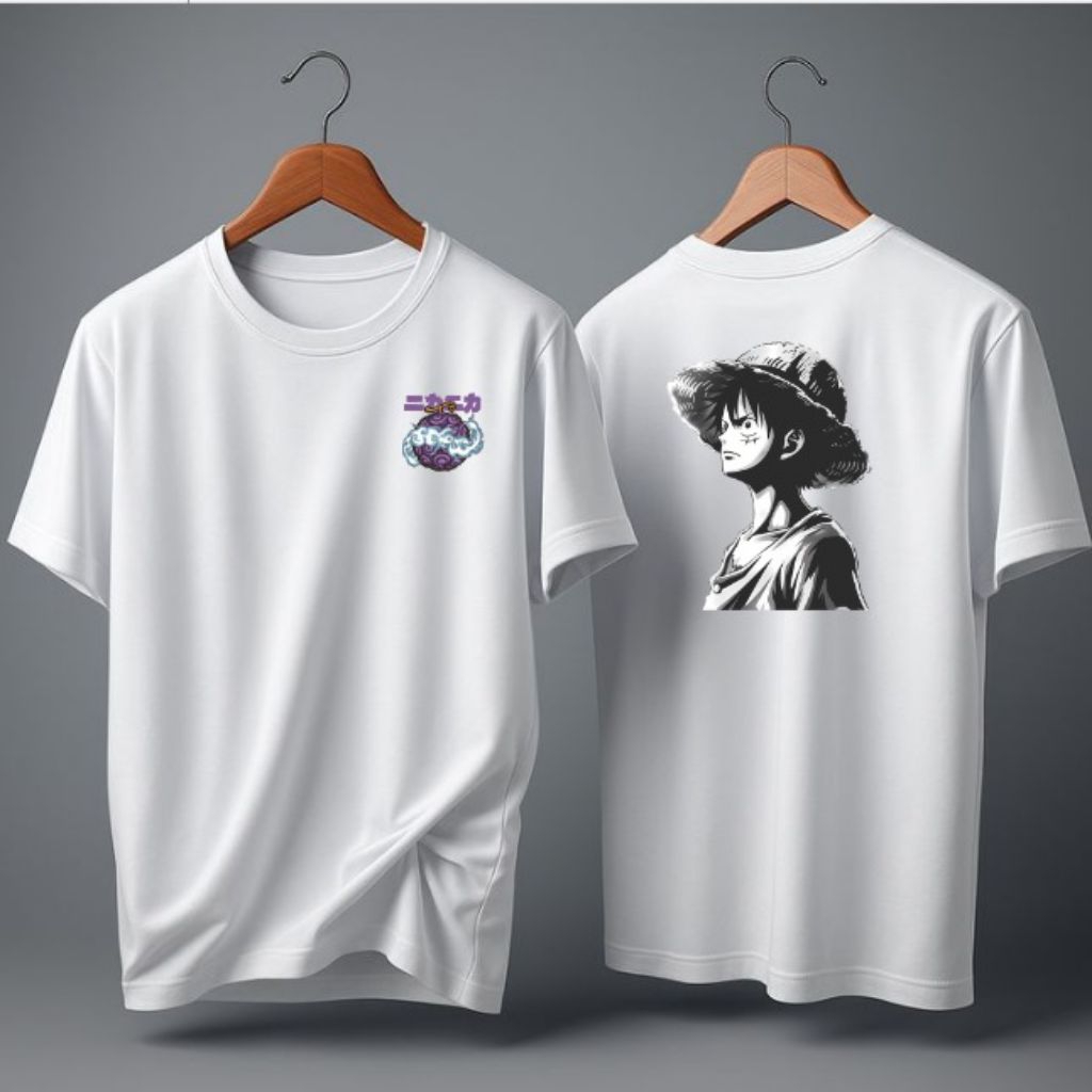 kaos One Piece Luffy Hitam Putih