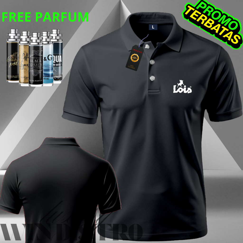 Kaos Pendek kerah Lois Texs hitam/putih T-Shirt lacos Pria & Wanita Unisex / Kaos polo Lois