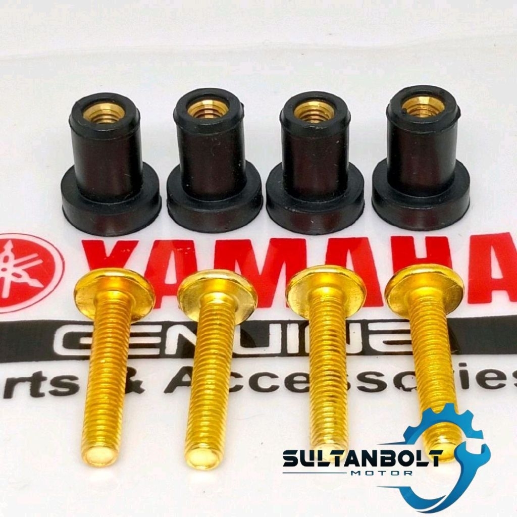 Baut Visor Baut Stainless Gold & Mur Karet Visor Yamaha Nmax Old,Nmax New,Lexi,Aerox,Xride