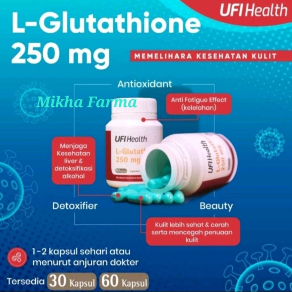 UFI Health L-Glutathione 250 mg - BPOM - suplemen whitening / pemutih isi 30 kapsul - L Glutathione 