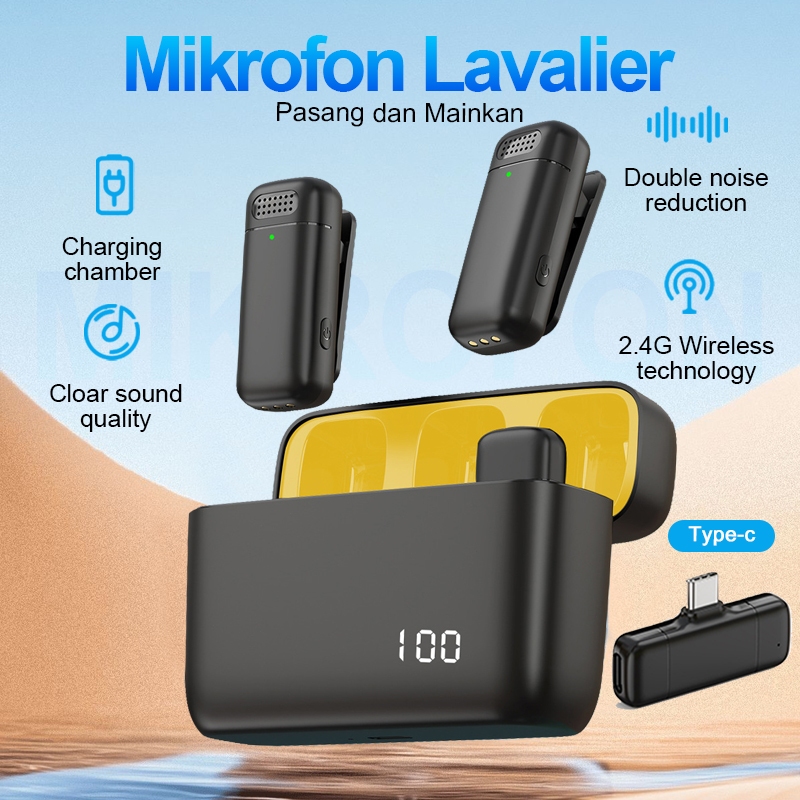 K6 Mic Clip On Wireless Microphone dengan Kotak Pengisian Daya Antarmuka Tipe-C Mikrofon Nirkabel un