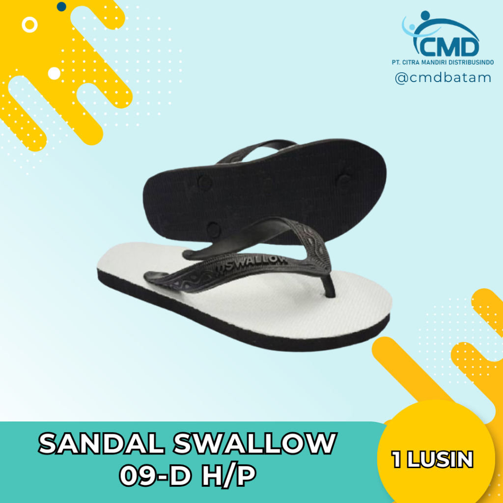 Sandal Jepit Swallow Tipe 09 Hitam Putih / Sandal Jepit/ 1 lusin/lengkap semua ukuran