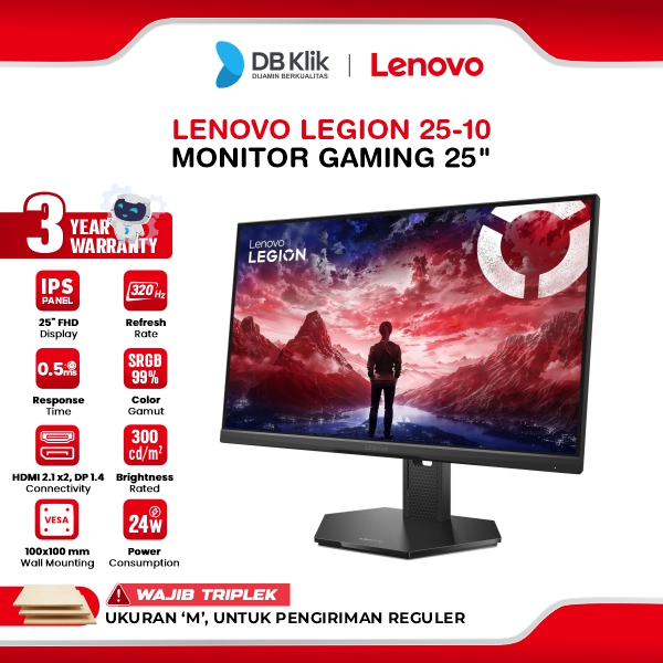 Lenovo Legion 25-10 Monitor Gaming 25" IPS FHD 320Hz 0.5ms AMD FreeSync + G-Sync HDR10 Full Ergonomi