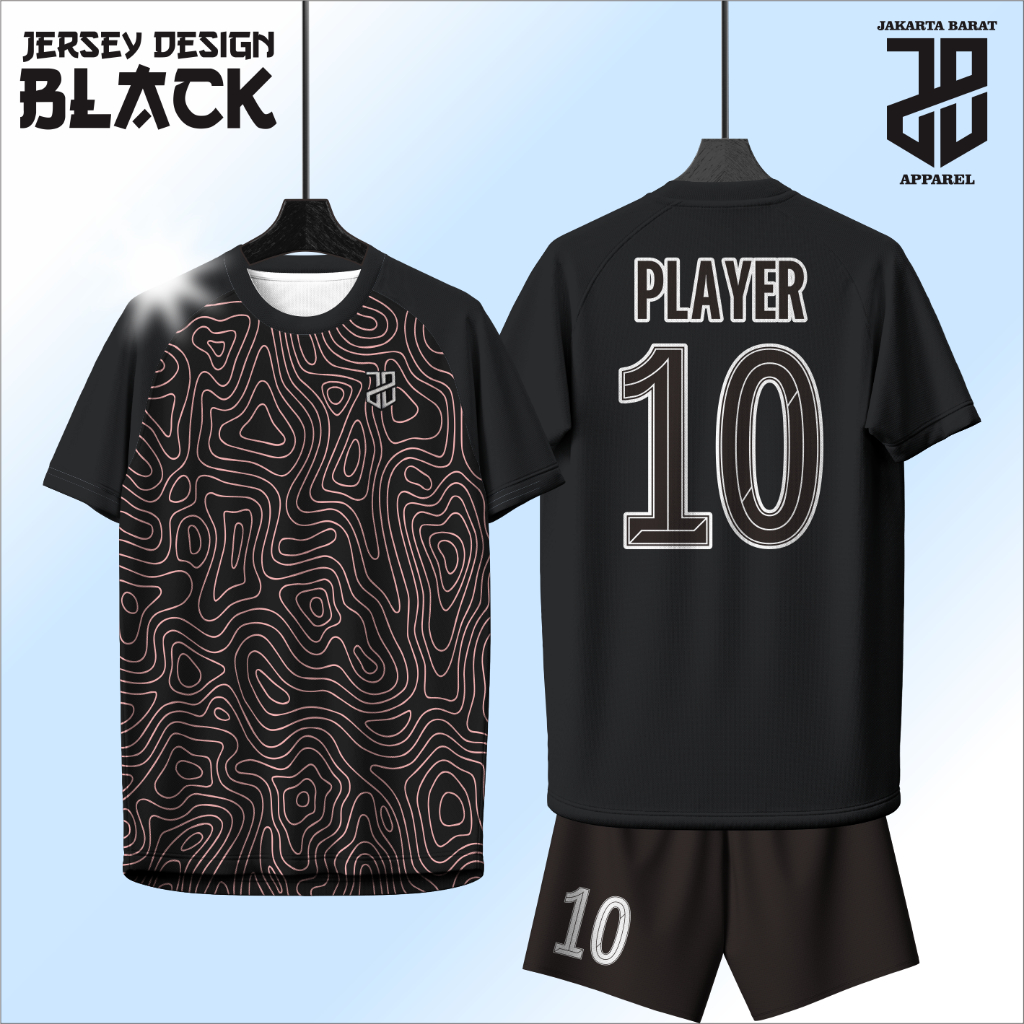 JB Jersey Baju Kaos Black hitam Futsal Mini Soccer Football strip series Bahan Embos Grade ori